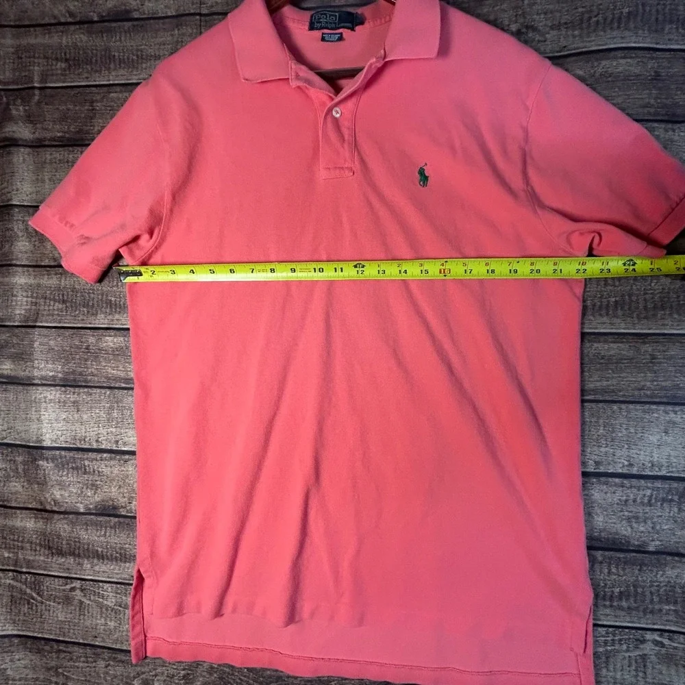 Polo Ralph Lauren Mens Coral Pink Short Sleeve Pique Polo Shirt Green Pony L